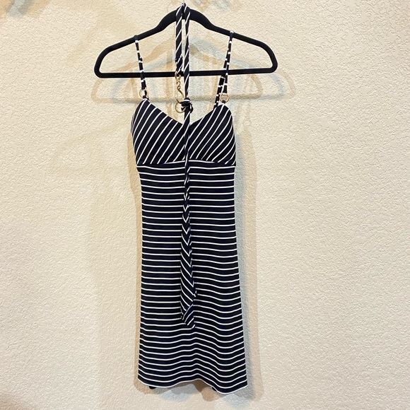 Cache Black & White Stripe Slip On Stretch Summer Simple Spaghetti Strap Dress S - Picture 12 of 15